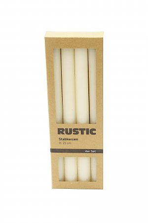 Rustik Stabkerzen, 250 x 20 mm, Farbe creme, 4er Set